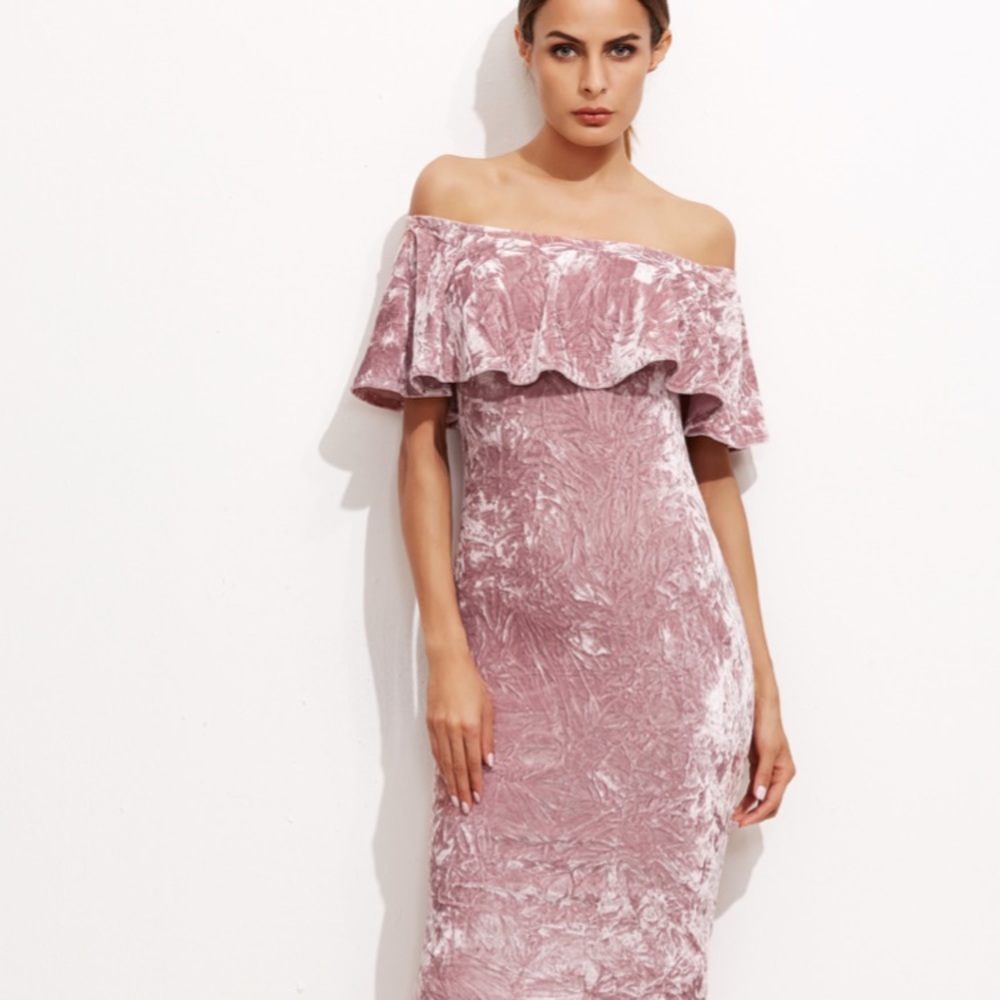 Pink Suede Off The Shoulder Dress